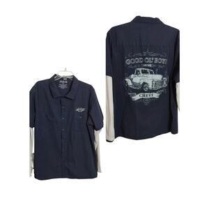 M805)Hybrid Apparel 2008 Chevrolet Long Thermal Sleeve Button Down Workshirt  XL